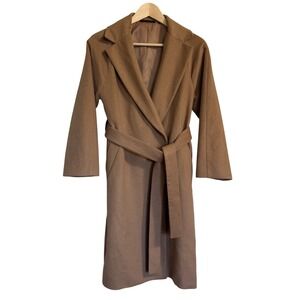 UNIQLO Women's Camel Belted Wool Blend Overcoat Longline Trench Size XS Classic